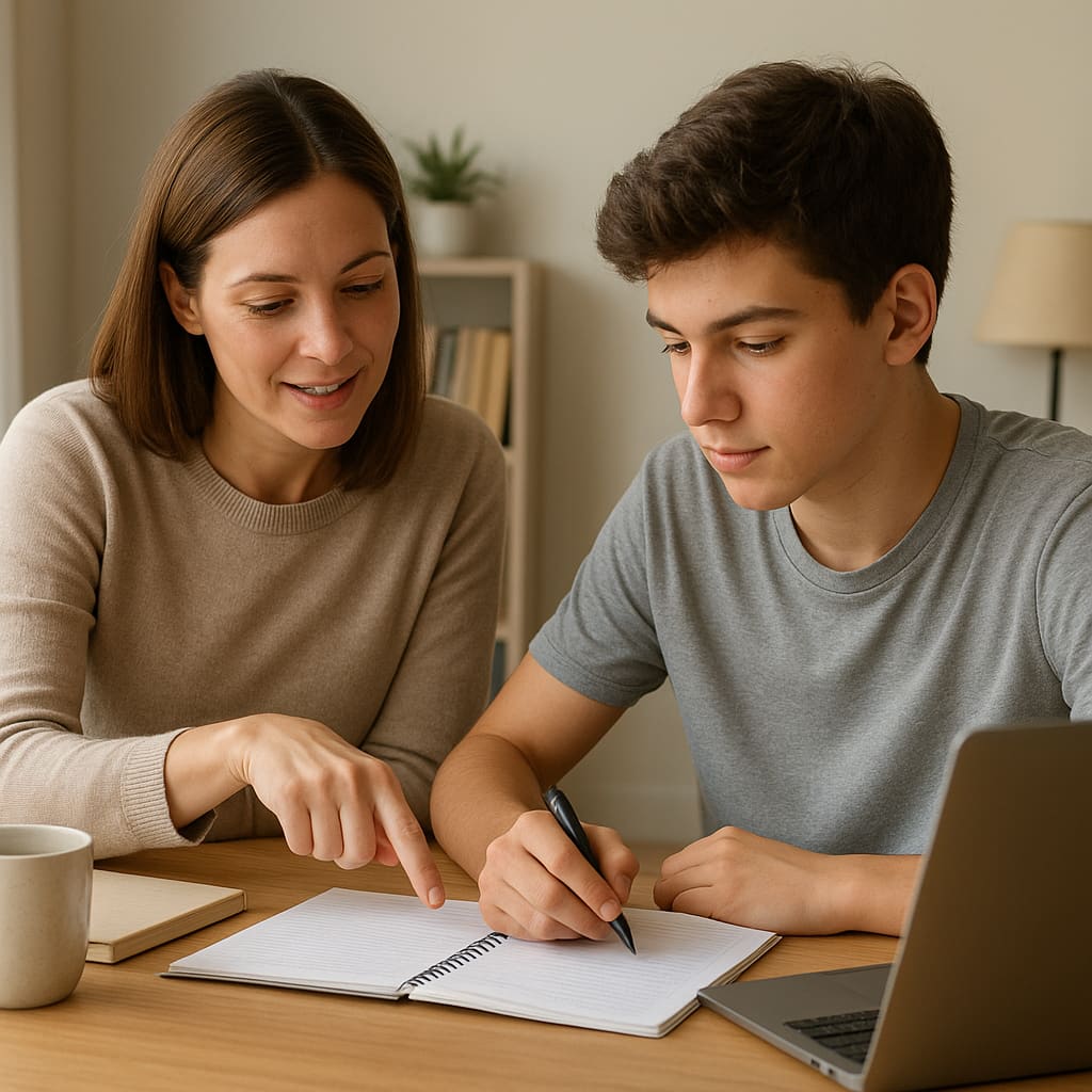 Nachhilfe-Situation mit Tutor und Schüler:in am Tisch
